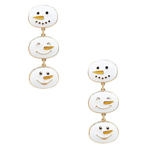 Snowman holiday earrings 3 snowman faces dangle pierced winter Christmas - Picture 4 of 4